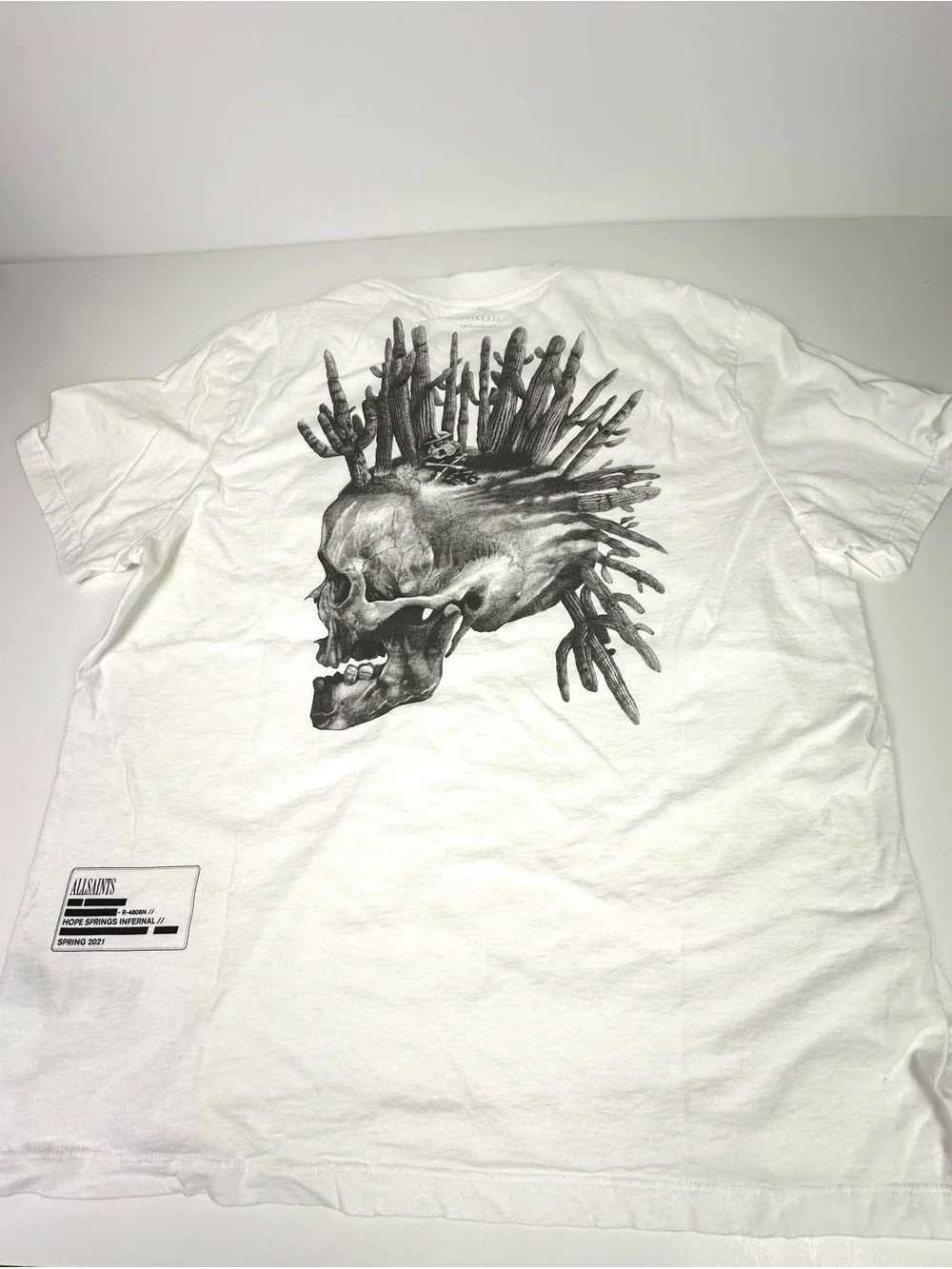 All Saints Men’s White Forsaken Skull Graphic T Shirt Large L